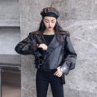Faux Leather Buckled Jacket Black - One Size