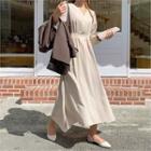 V-neck Pintuck-trim Flare Dress