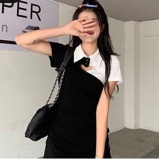 Short-sleeve Two-tone Top / Mini A-line Dress