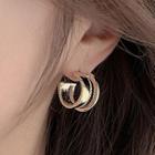 Layered Hoop Earring 1 Pair - 925 Silver Needle - Gold - One Size