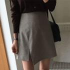 Diagonal Slit-hem Plaid Miniskirt