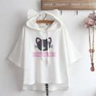 Elbow-sleeve Kitten Hoodie / Embroidered Skirt / Set