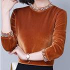 Long-sleeve Embellished Velvet Top