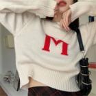 Lettering Print Cropped Sweater