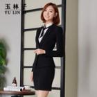 Set: Sleeveless Sheath Dress + Long-sleeve Blazer / Short-sleeve Shirt