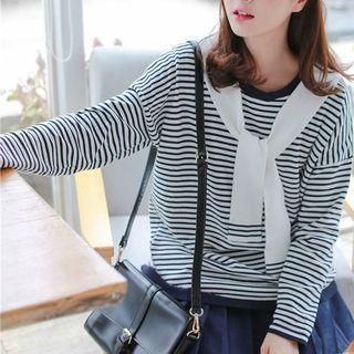 Striped Tie-front Knit Top