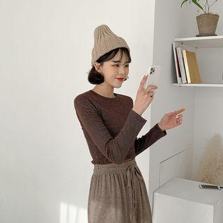 Round-neck Stripe Crop T-shirt
