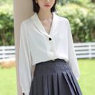 Collared Button-up Blouse White - One Size