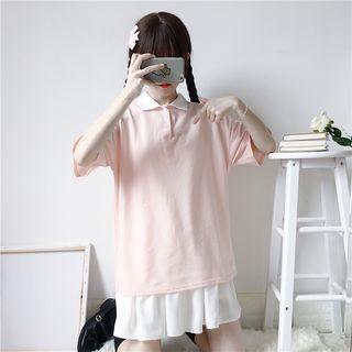 Elbow-sleeve Polo Shirt / A-line Mini Skirt