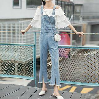 Slit Jumper Jeans / Off-shoulder Bell-sleeve Top / Set