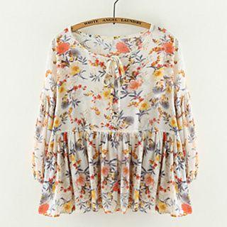 3/4-sleeve Floral Blouse