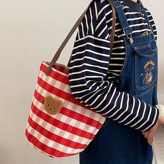Bear Embroidered Gingham Lunch Bag
