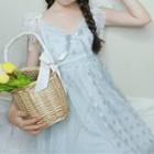 Sleeveless Lace Trim Star Patterned Mesh A-line Dress