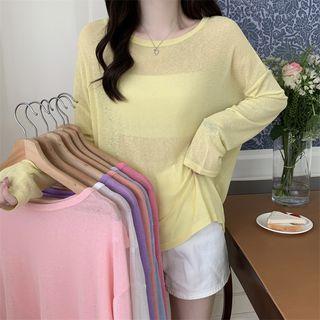 Long-sleeve Slit Sheer T-shirt