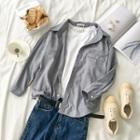 Pointed Collar Shirt Grayish Blue - One Size