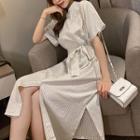 Short-sleeve Stripe Shirtdress With Belt Almond - One Size
