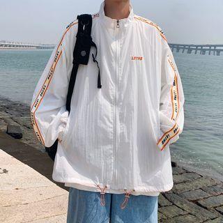 Stand-collar Lettering Contrast Trim Jacket