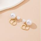 925 Sterling Silver Faux Pearl Earrings White & Gold - 1 Pair - One Size