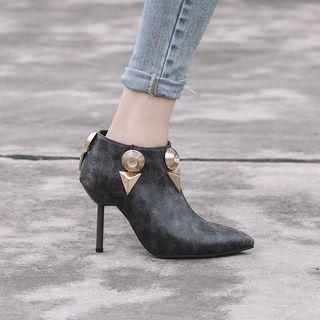 High-heel Pointy-toe Studded Shoe Boots