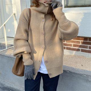 Puff-sleeve Turtleneck Cardigan