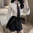 Long-sleeve Cropped Shirt / Mini Pleated Skirt / Necktie / Set