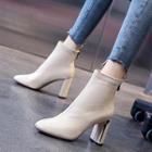 Block Heel Genuine Leather Lace Up Short Boots