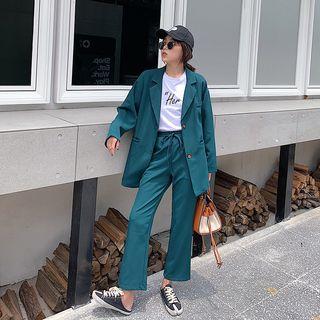 Set: Single Breasted Blazer + Dress Pants Green - One Size
