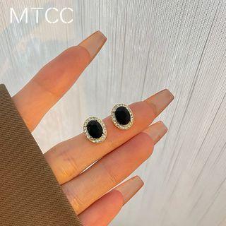 Oval Rhinestone Alloy Earring 1 Pair - Earring - Black - One Size