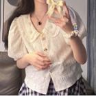 Puff-sleeve Faux Pearl Blouse U17 - Shirt - Almond - One Size