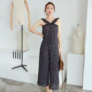 Set: Sleeveless Chiffon Top + Wide-leg Cropped Pants