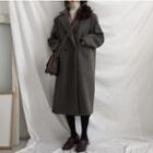 Double-breasted Coat Dark Gray - One Size