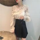 Ruffle Cold-shoulder Blouse / Camisole / High-waist Skort / Set