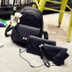 Set : Glitter Faux Leather Backpack + Shoulder Bag + Pouch + Wallet