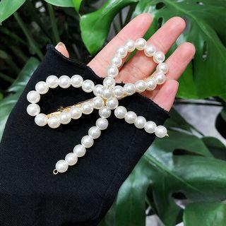 Faux Pearl Ribbon Hair Clip Gold - L