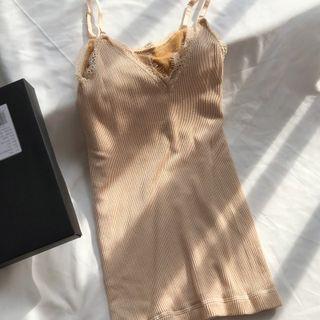 Lace Trim Fleece-lined Camisole Top Nude - One Size