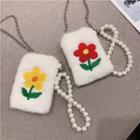 Flower Print Imitation Pearls Plush Cross Bag
