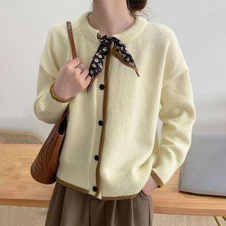 Tie-neck Contrast Trim Cardigan