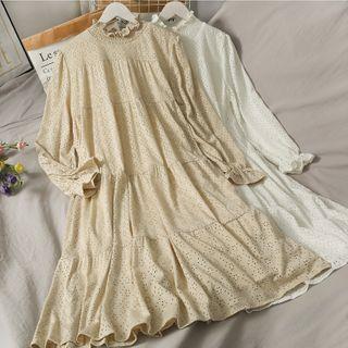 Eyelet Mock-neck Midi Dress