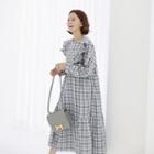 Round-neck Frilled-detail Checked Dress