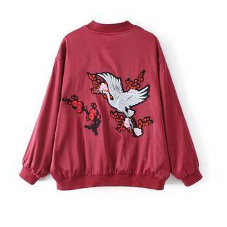 Long-sleeve Floral Embroidered Loose-fit Baseball Jackets