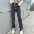 Printed Cropped Straight Leg Jeans