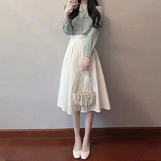 Set: Pocket Detail Shirt + Button-up Midi A-line Skirt