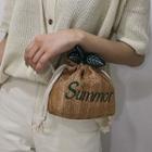Letter Embroidered Woven Crossbody Bag