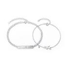 Bird Rose Sterling Silver Bracelet Set Of 2 - Silver - One Size
