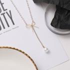 Faux Pearl Bow Pendant Necklace Necklace - Bow - One Size