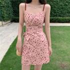 Spaghetti-strap Floral Print Mini A-line Dress As Shown In Figure - One Size