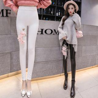 Faux Leather Floral Leggings
