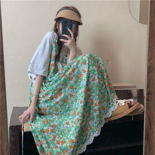 Floral Lace-trim Spaghetti Dress