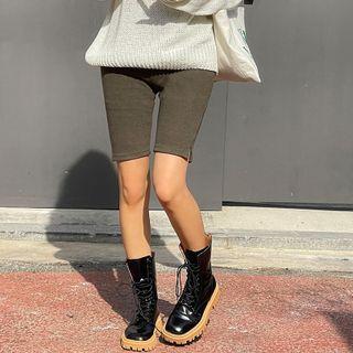 Band-waist Slit-hem Biker Shorts
