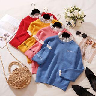 Eyelet Lace Panel Lettering Sweater